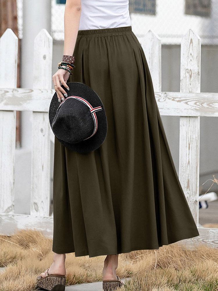 Fritid Solid Ruched Pocket Maxi Nederdel