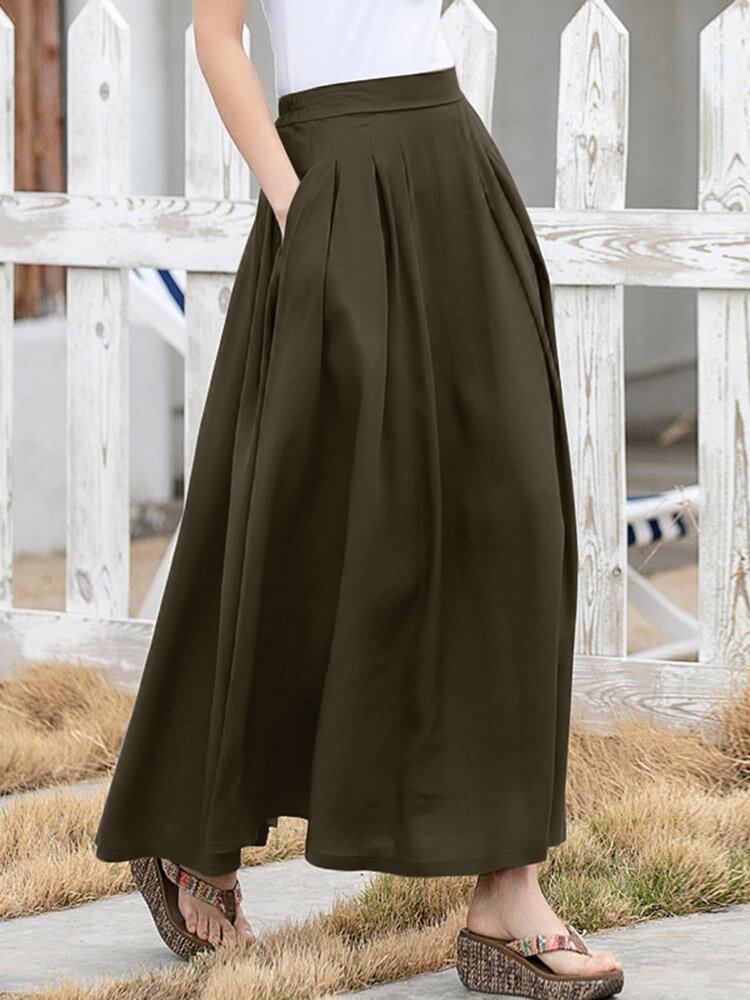 Fritid Solid Ruched Pocket Maxi Nederdel