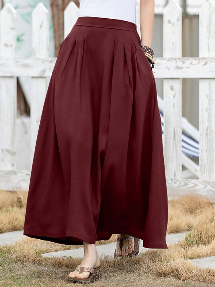 Fritid Solid Ruched Pocket Maxi Nederdel