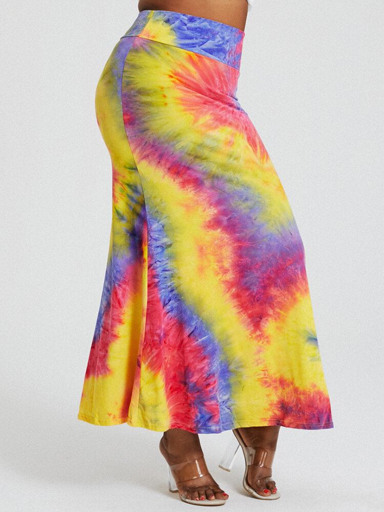 Tie Dye Print Højtaljede Balder Bodycon Lang Nederdel