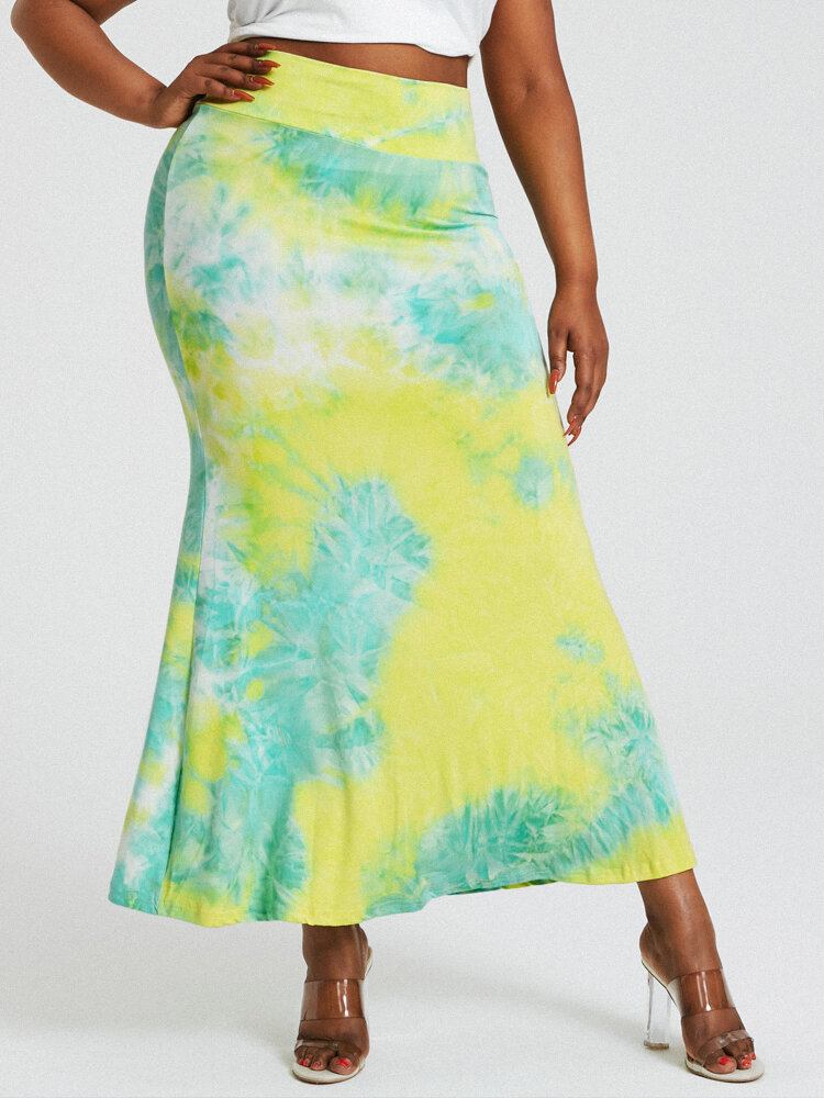 Tie Dye Print Højtaljede Balder Bodycon Lang Nederdel