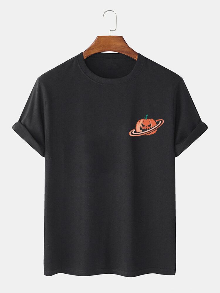 100% Bomuld Herre Halloween Græskar Print Kortærmede T-shirts