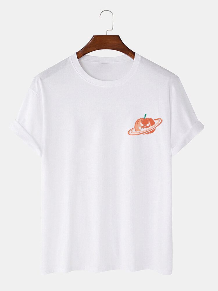 100% Bomuld Herre Halloween Græskar Print Kortærmede T-shirts