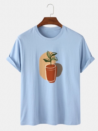 Abstrakt Plantemaleri Til Mænd 100% Bomuld O-hals Kortærmet Daglig T-shirt