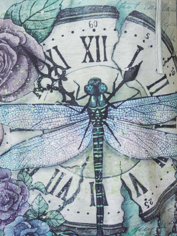 Dame Calico Dragonfly Print V-hals Bandage Casual Kortærmede T-shirts