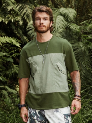 Flad Lommesyning Til Mænd Colorblock Camping Soft Åndbar T-shirts