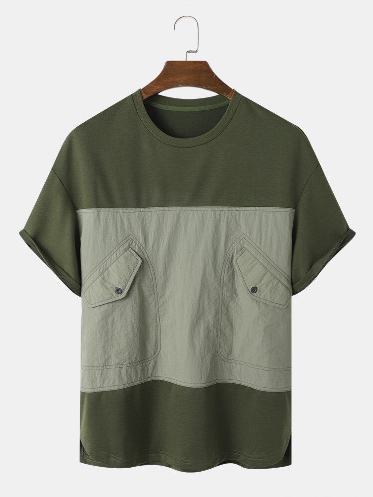 Flad Lommesyning Til Mænd Colorblock Camping Soft Åndbar T-shirts