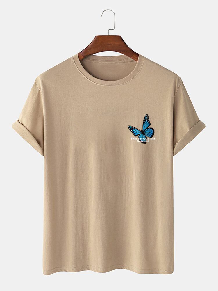 Herre 100% Bomuld Butterfly Letter Graphics Kortærmede T-shirts