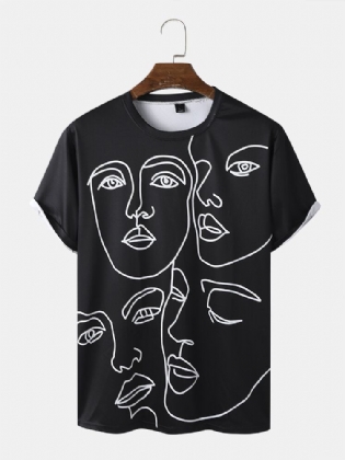 Herre Casual Face Line Grafik T-shirts