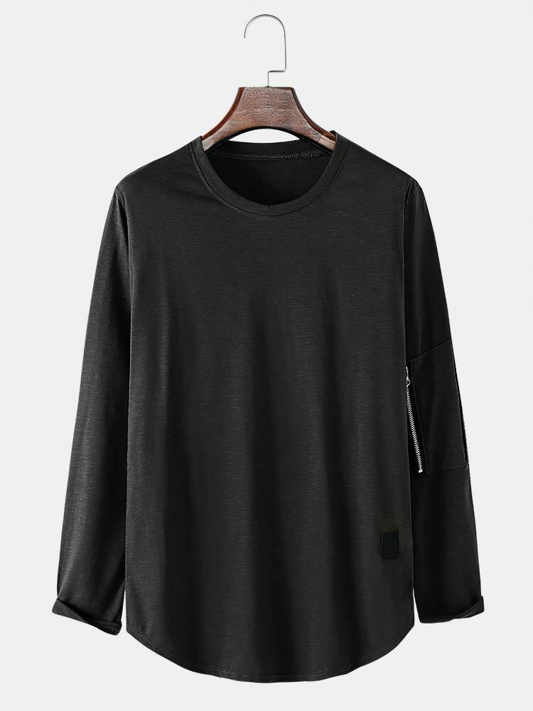 Herre Casual Simple Lynlås Design T-shirt Med Rund Hals