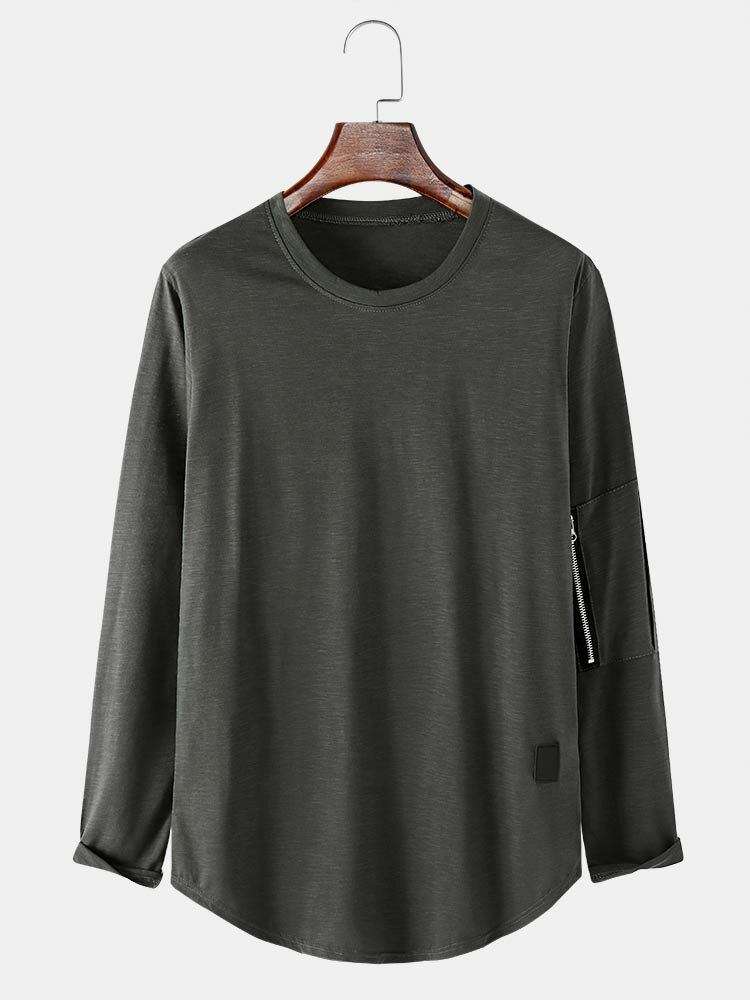 Herre Casual Simple Lynlås Design T-shirt Med Rund Hals