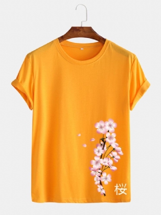Herre Cherry Print Japansk Stil O-hals Kortærmet T-shirt
