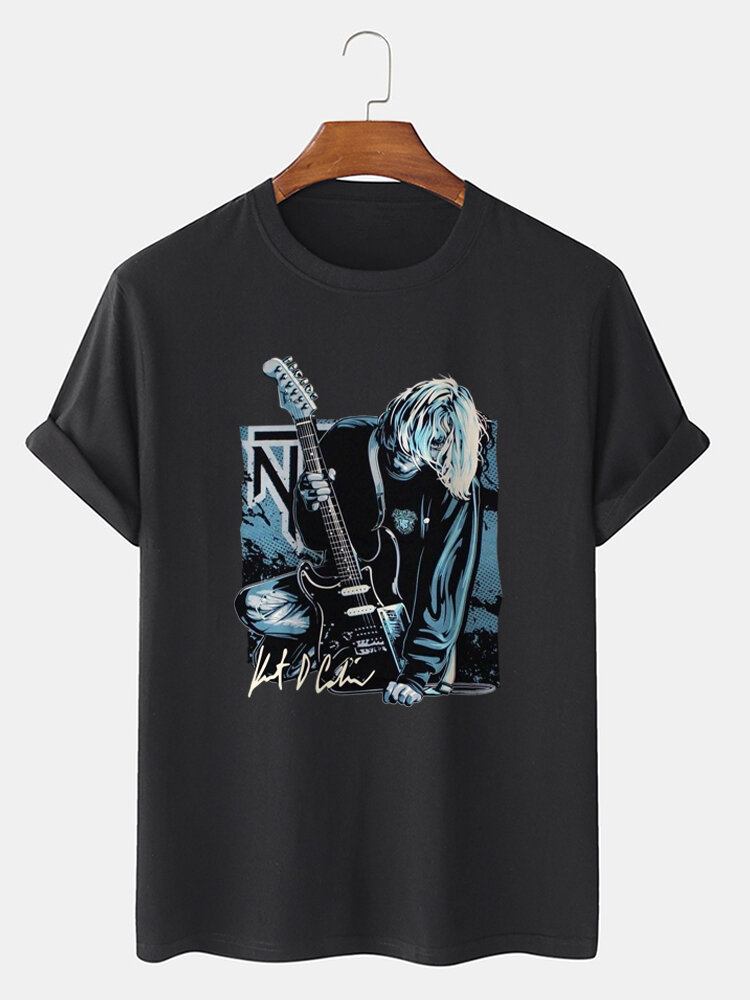 Herre Guitar Anime Figur Grafisk Kortærmet Fritids T-shirts I Bomuld