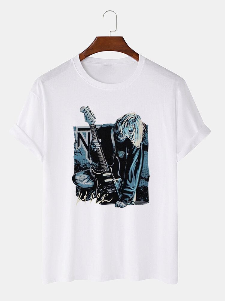 Herre Guitar Anime Figur Grafisk Kortærmet Fritids T-shirts I Bomuld