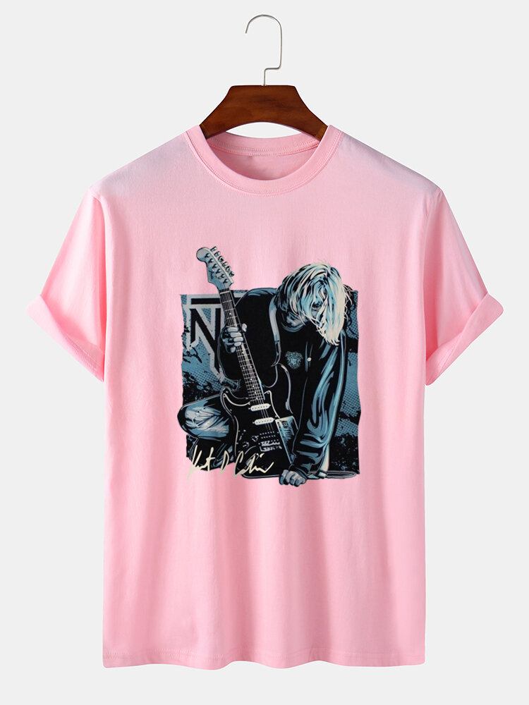 Herre Guitar Anime Figur Grafisk Kortærmet Fritids T-shirts I Bomuld