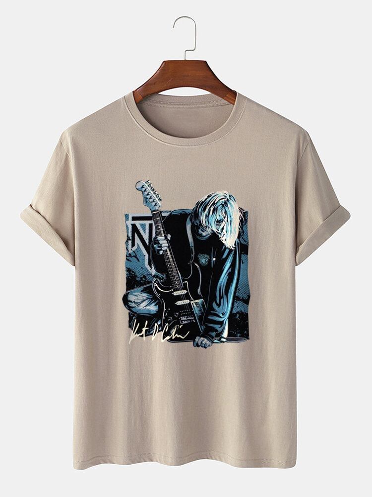 Herre Guitar Anime Figur Grafisk Kortærmet Fritids T-shirts I Bomuld