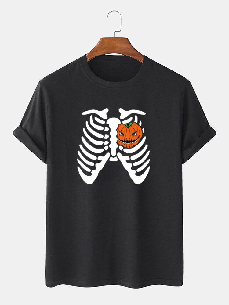 Herre Halloween Funny Pumpkin Printed Bomuld T-shirts Med Korte Ærmer