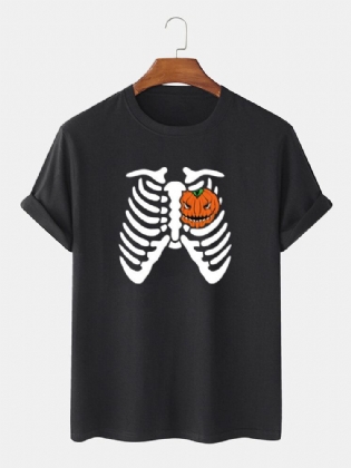 Herre Halloween Funny Pumpkin Printed Bomuld T-shirts Med Korte Ærmer