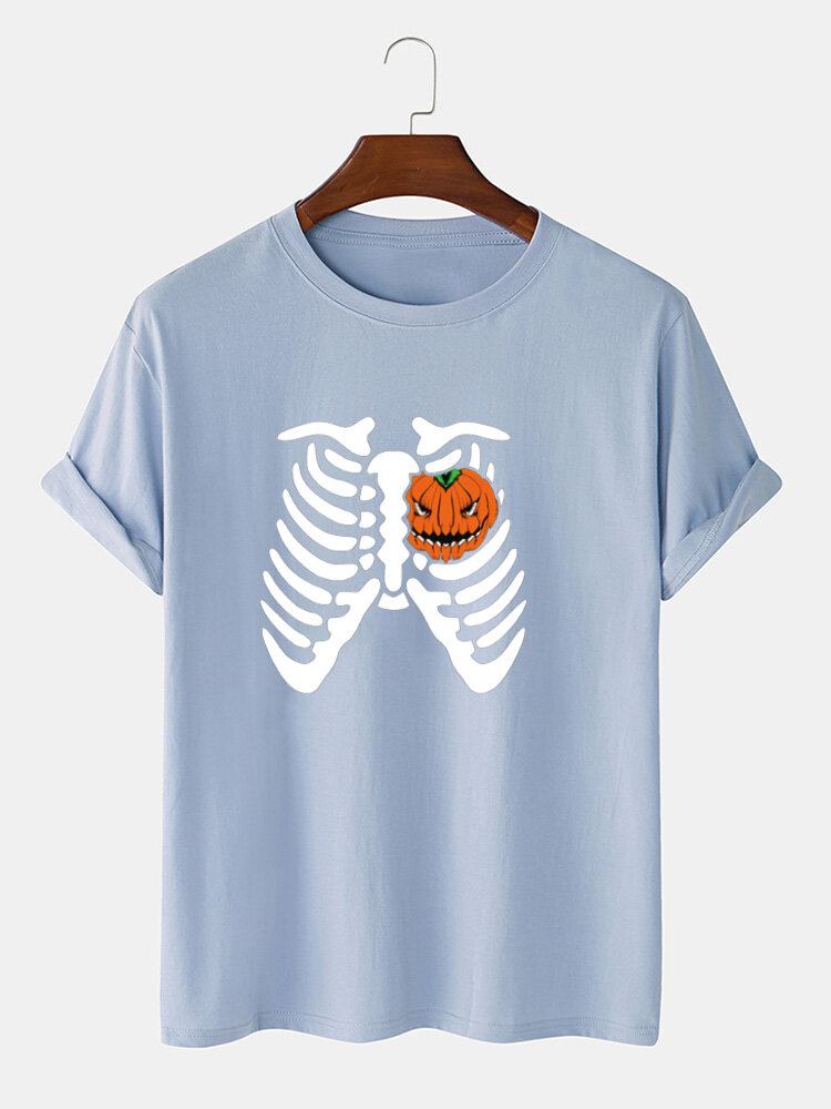 Herre Halloween Funny Pumpkin Printed Bomuld T-shirts Med Korte Ærmer