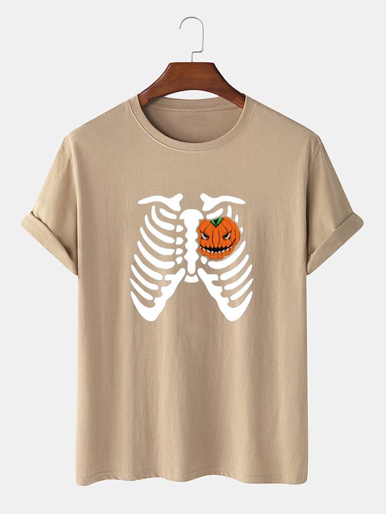 Herre Halloween Funny Pumpkin Printed Bomuld T-shirts Med Korte Ærmer