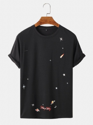 Herre Space Element Print O-hals 100% Bomuld Kortærmet T-shirt