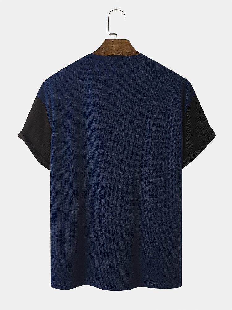 Herre Strik Farve Blok Årer Bogstavmønster Løse T-shirts