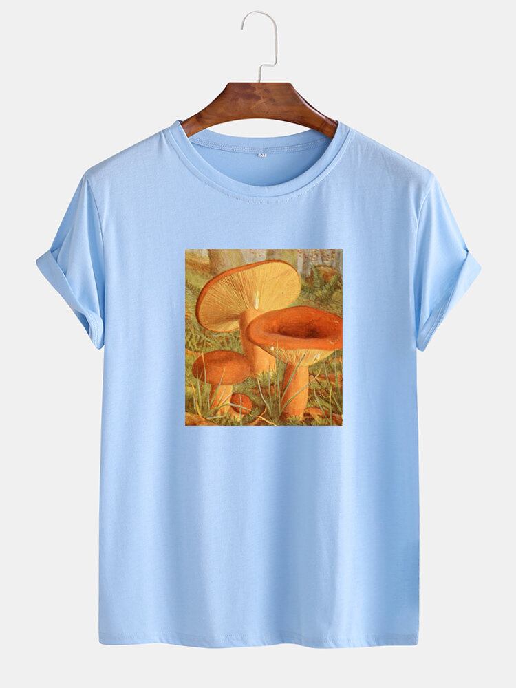 Herre Svampe Grafisk Print Tynd O-hals Kortærmet T-shirt