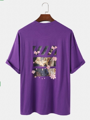 Herrefigur Blomsterbaggrafik 100% Bomuld Løse Kortærmede T-shirts