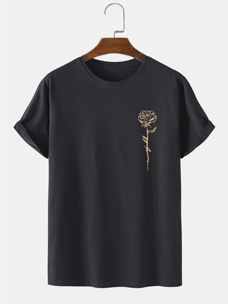 Herrerosetryk Rund Hals 100% Bomuld Casual Kortærmede T-shirts