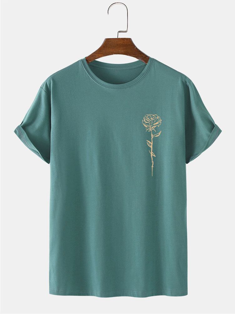 Herrerosetryk Rund Hals 100% Bomuld Casual Kortærmede T-shirts