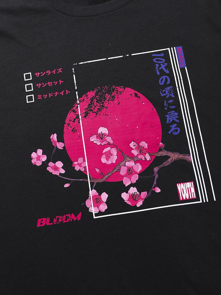 Japanske Kirsebærblomster Print Kortærmede Bomulds T-shirts Til Mænd