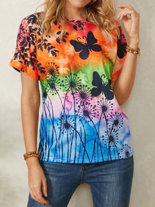 Kvinder All Over Butterfly Print Rundhalset Casual Kortærmede T-shirts