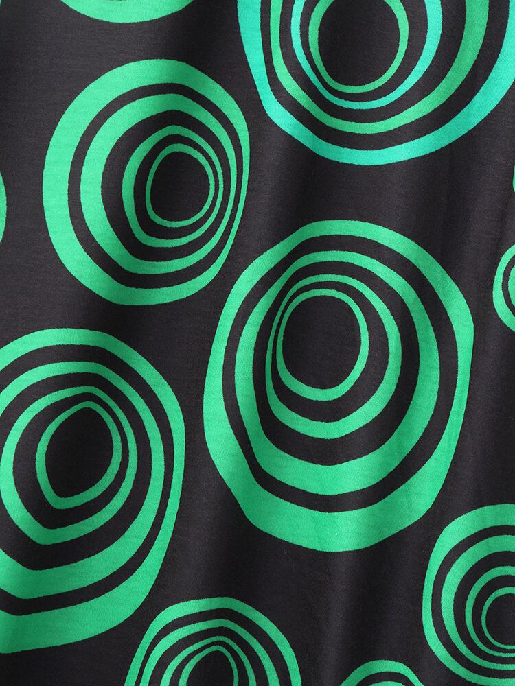 Kvinder Circle Print Rundhals Drop Skulder Langærmet Løs T-shirt