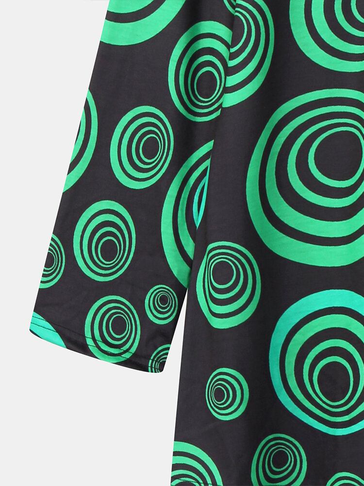 Kvinder Circle Print Rundhals Drop Skulder Langærmet Løs T-shirt