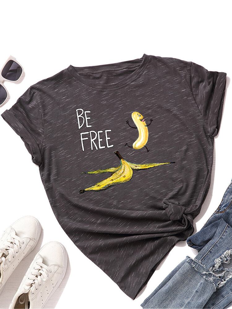 Kvinder Funny Banana Letter Print Rundhalset Casual Kortærmede T-shirts