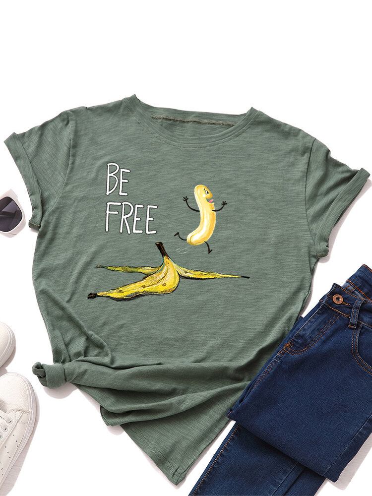 Kvinder Funny Banana Letter Print Rundhalset Casual Kortærmede T-shirts