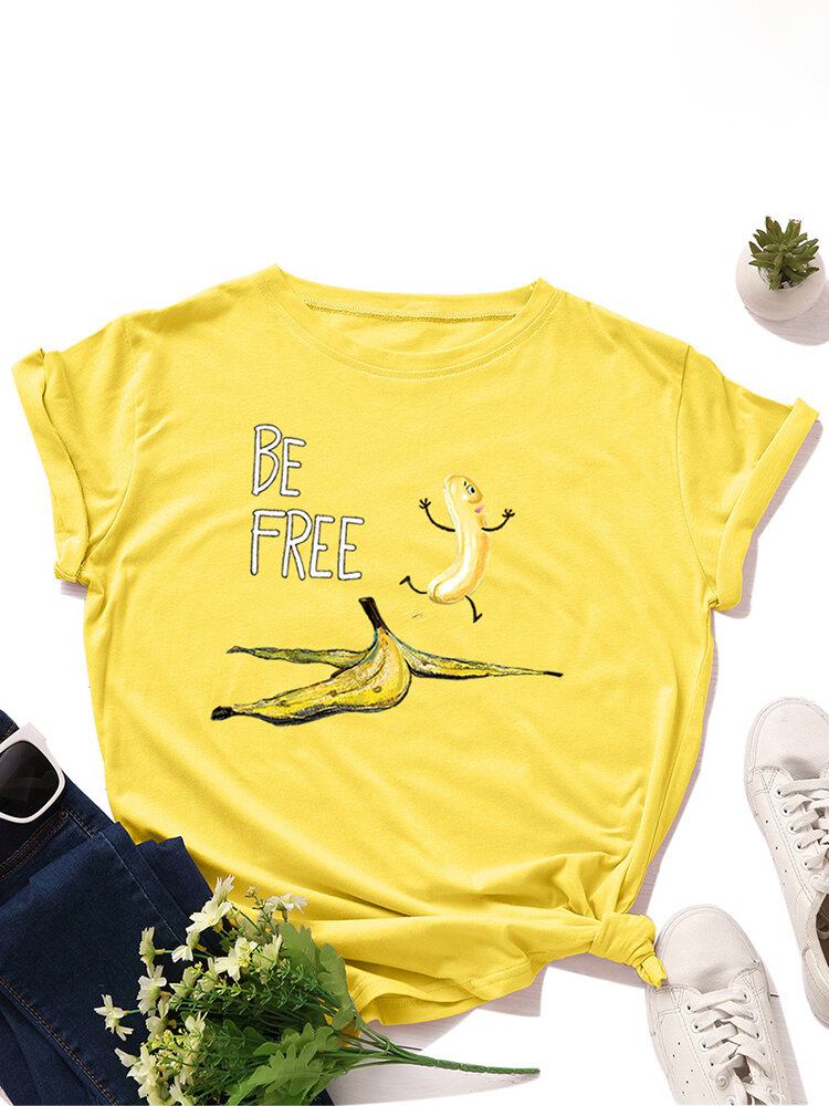 Kvinder Funny Banana Letter Print Rundhalset Casual Kortærmede T-shirts