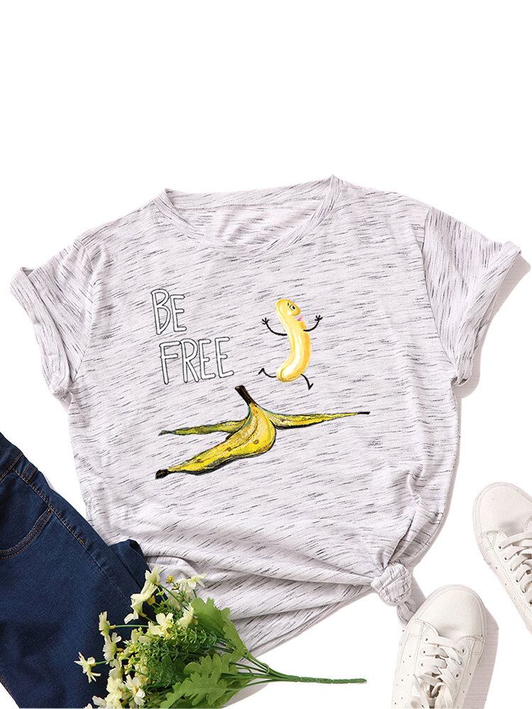 Kvinder Funny Banana Letter Print Rundhalset Casual Kortærmede T-shirts