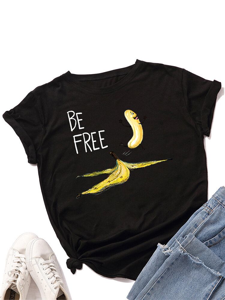 Kvinder Funny Banana Letter Print Rundhalset Casual Kortærmede T-shirts