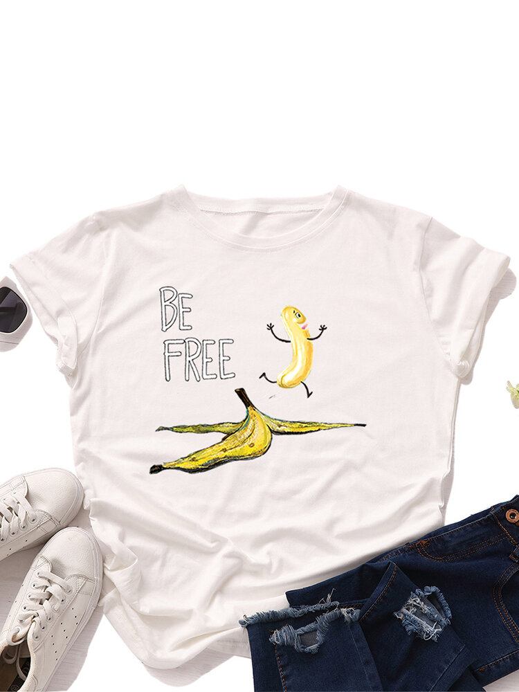 Kvinder Funny Banana Letter Print Rundhalset Casual Kortærmede T-shirts