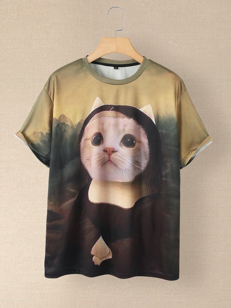 Kvinder Funny Cat Print Rundhalset Kortærmede T-shirts