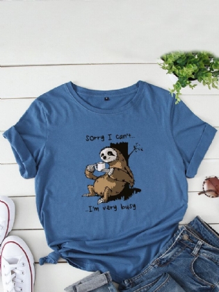 Kvinder Funny Sloth Slogan Print O-hals Kortærmet Daily Comfy T-shirt