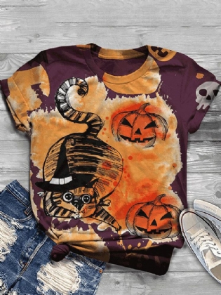 Kvinder Halloween Funny Pumpkin Print Casual Kortærmede T-shirts