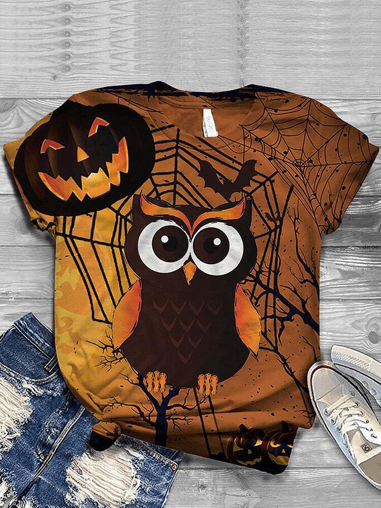 Kvinder Halloween Funny Pumpkin Print Casual Kortærmede T-shirts