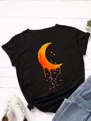 Kvinder Moon Graphics Rundhalset Casual Kortærmede T-shirts
