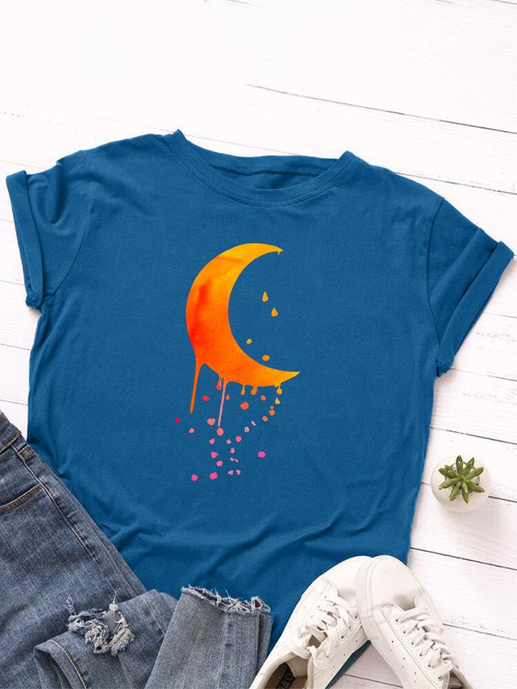 Kvinder Moon Graphics Rundhalset Casual Kortærmede T-shirts