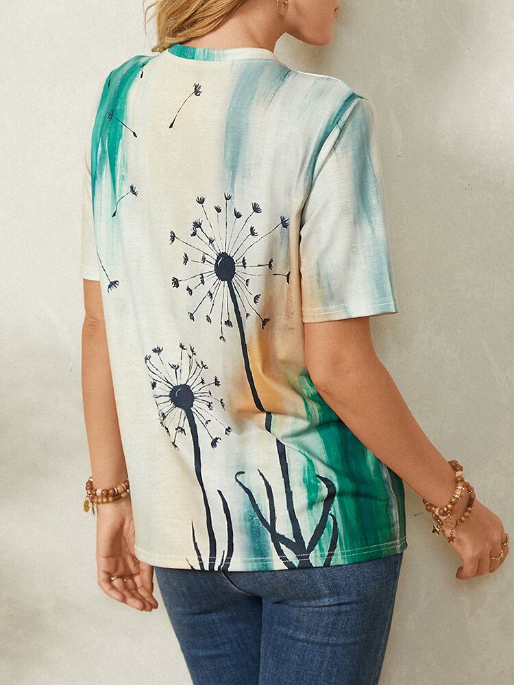 Kvinder Plant Ombre Print Rundhalset Casual Kortærmede T-shirts