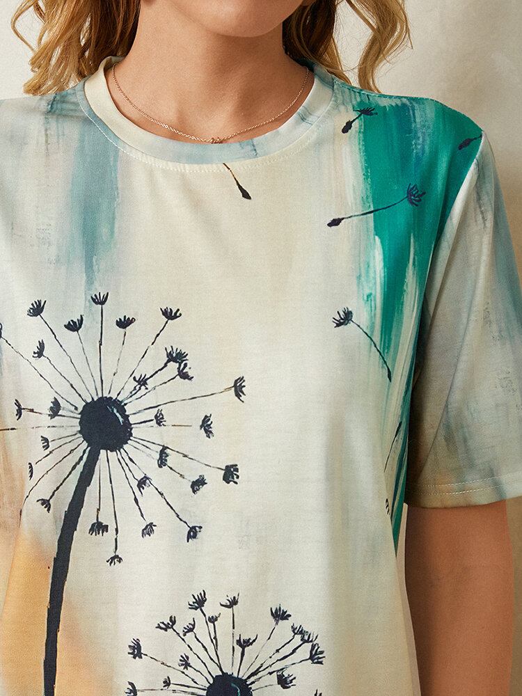 Kvinder Plant Ombre Print Rundhalset Casual Kortærmede T-shirts