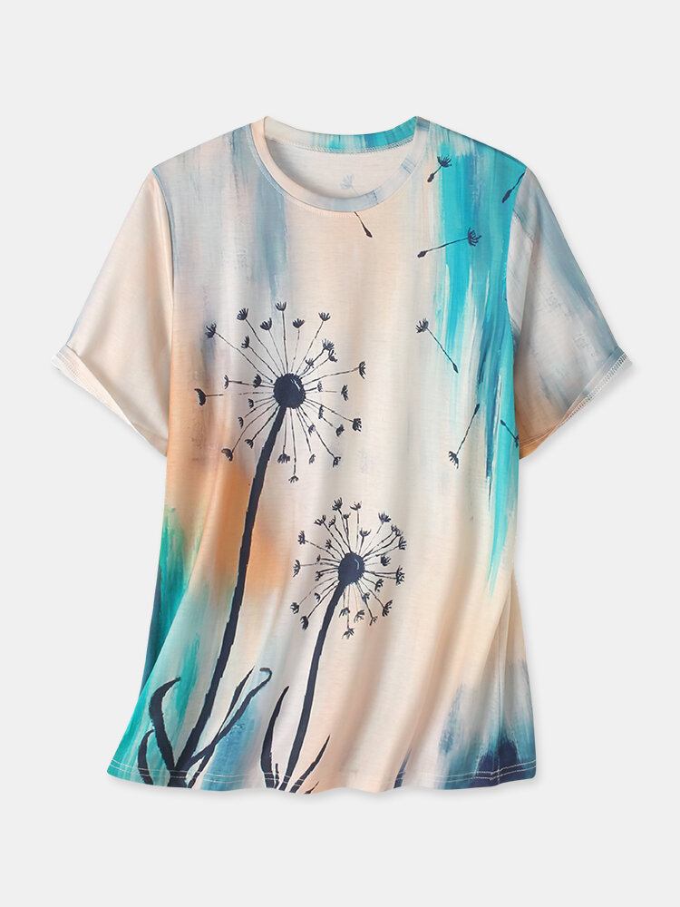 Kvinder Plant Ombre Print Rundhalset Casual Kortærmede T-shirts