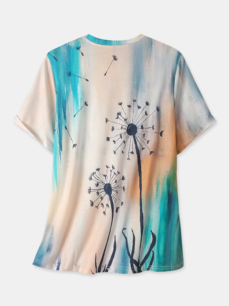 Kvinder Plant Ombre Print Rundhalset Casual Kortærmede T-shirts